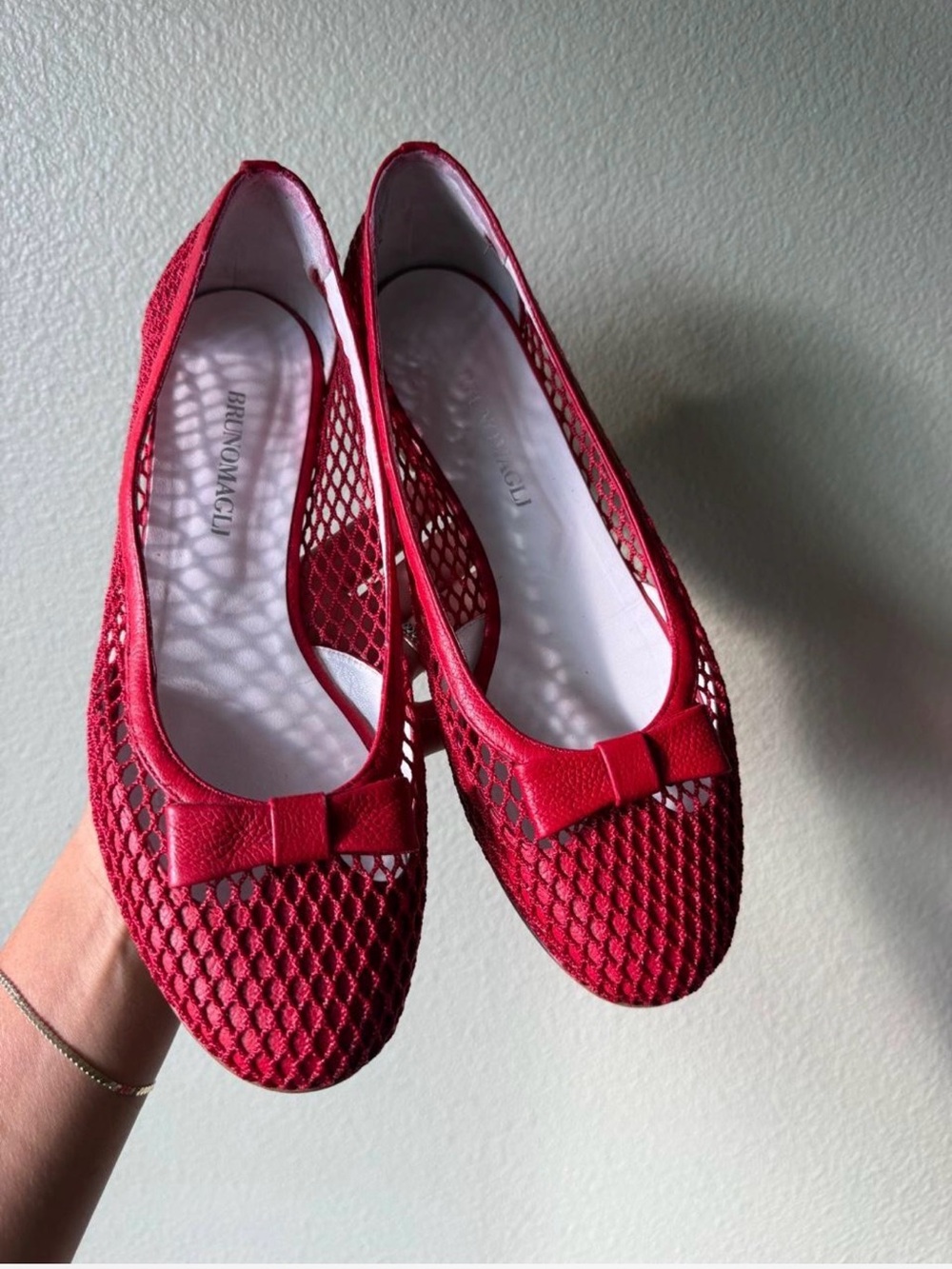 Bruno Magli Red Mesh Bow Flats